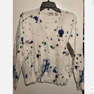 27 Miles Sweater Women's Off White Paint Splatter V-Neck Long Sleeve Pullover XS